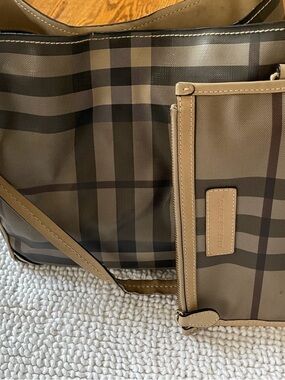 Burberry Beige and Brown Check Tote with Matching Pouch